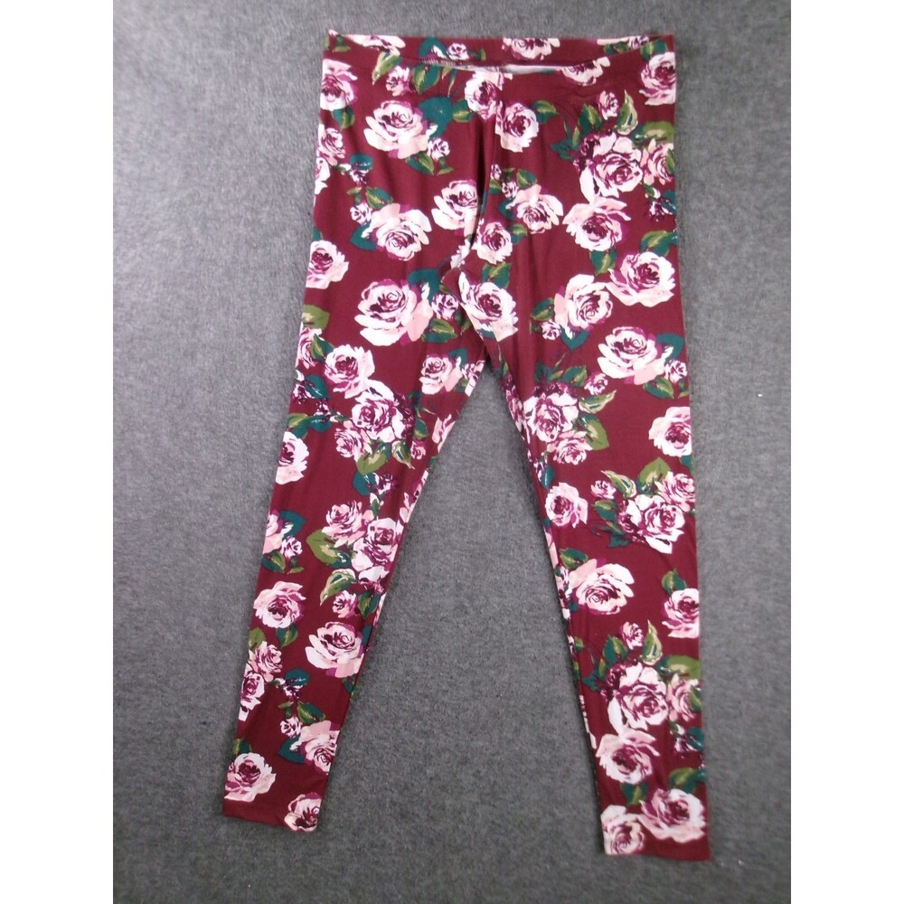 Joe Boxer Leggings Womens XL Red Pink Floral Rose Stretch Causal Lounge